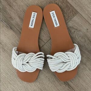 Steve Madden White Beaded Knot Slide Sandals